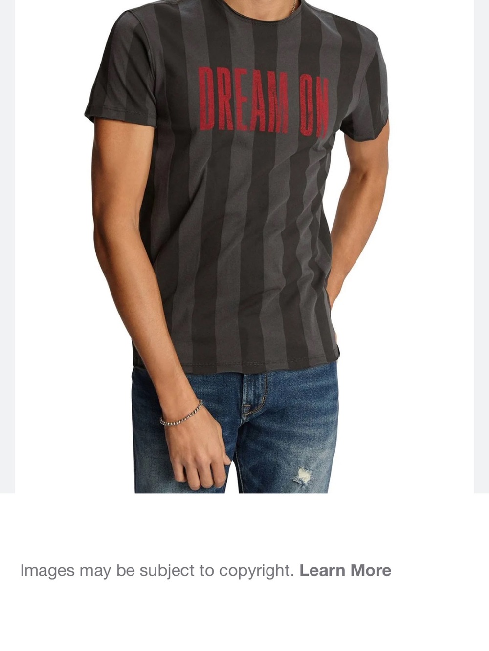 John Varvatos Black & Charcoal Striped Tee with Red AEROSMITH Print - Picture 4 of 8